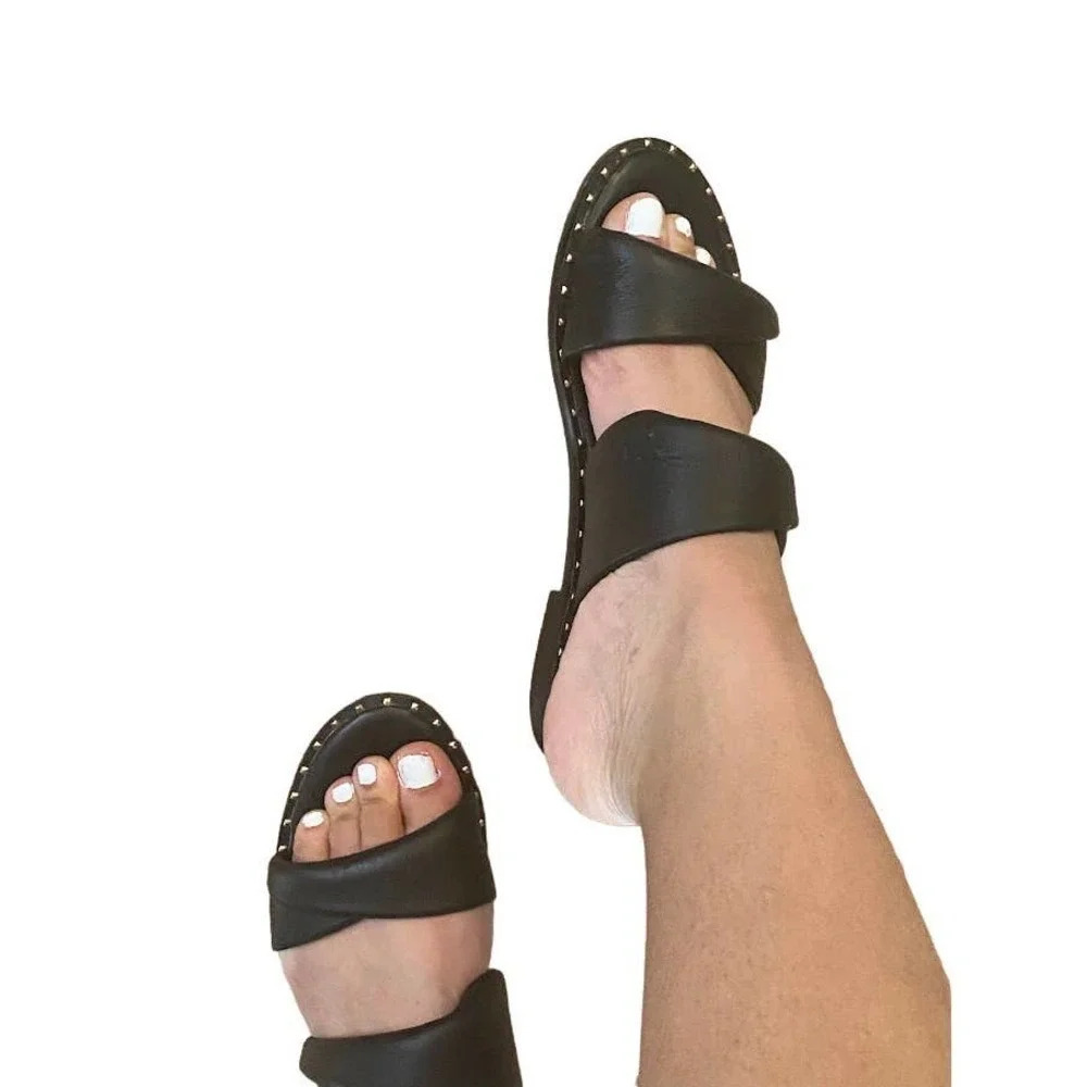 Vince Camuto Women's Black Leather Sandals Size 9m Casual Slip ons Open Toe Wear - Picture 7 of 12